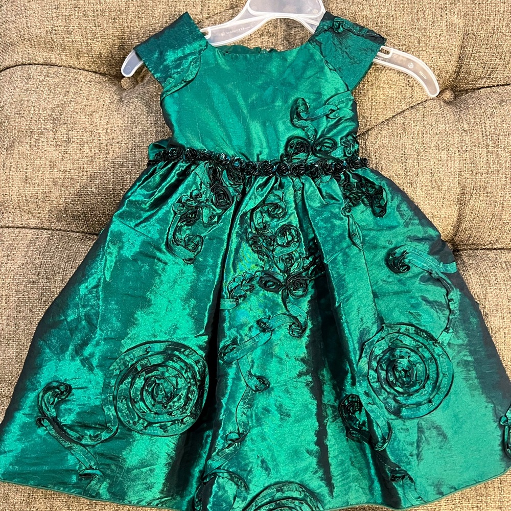 Jenny & Me Preppy Sequin Party Dress Toddler Girls 24M Dark Green Holiday